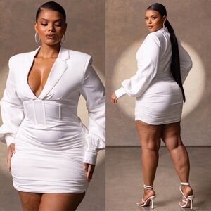 New! PretttLittleThing White Corset Blazer Dress Plus Size 14
